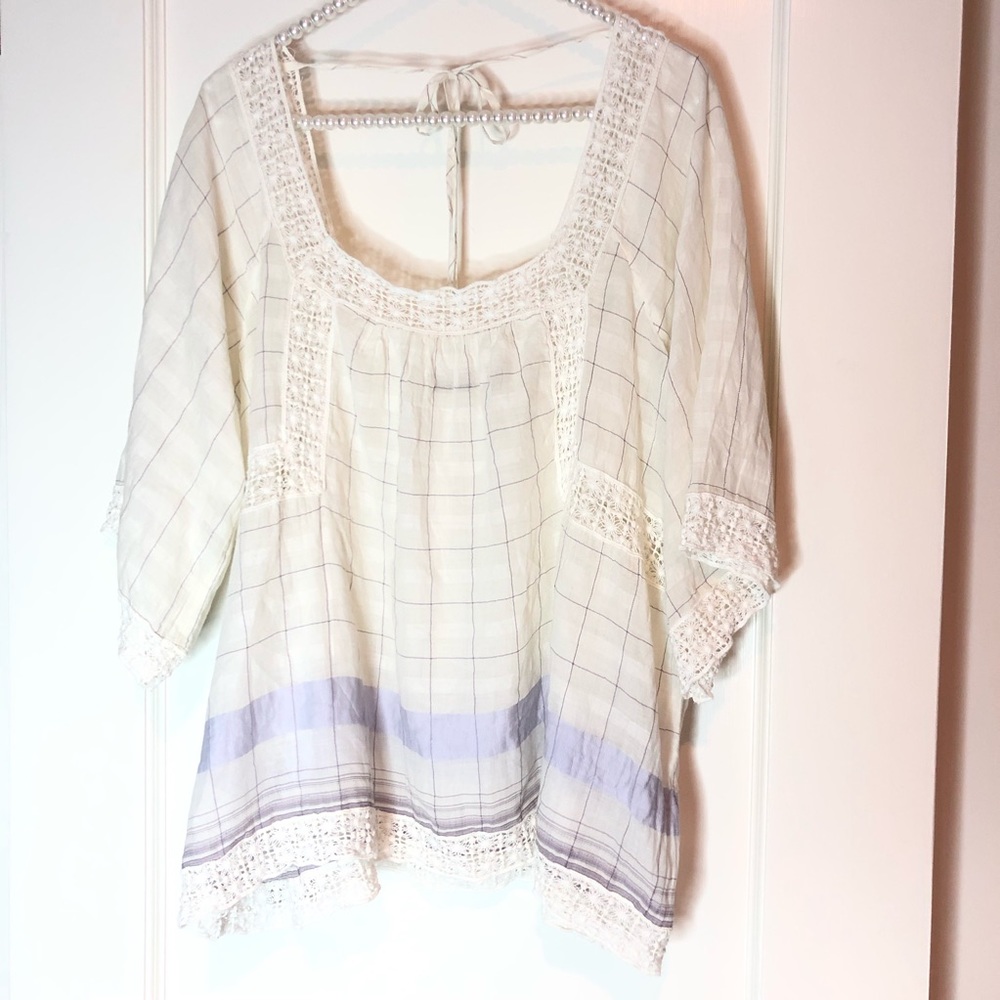 Holding Horses Anthropologie Top Plaid Cream M - Picture 1 of 8